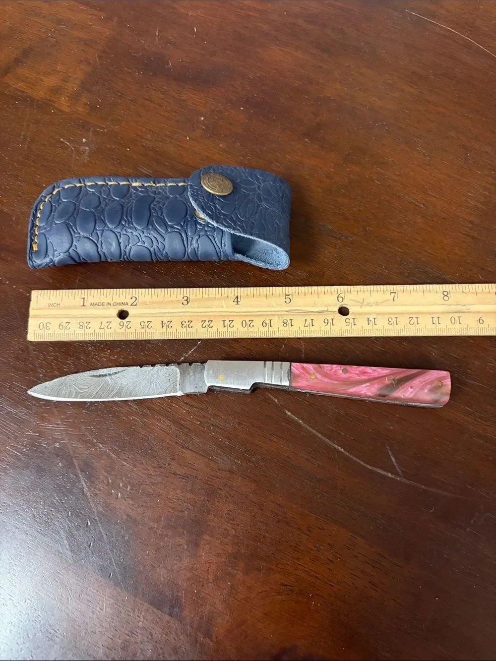 Hand crafted 8” folding Damascus steel